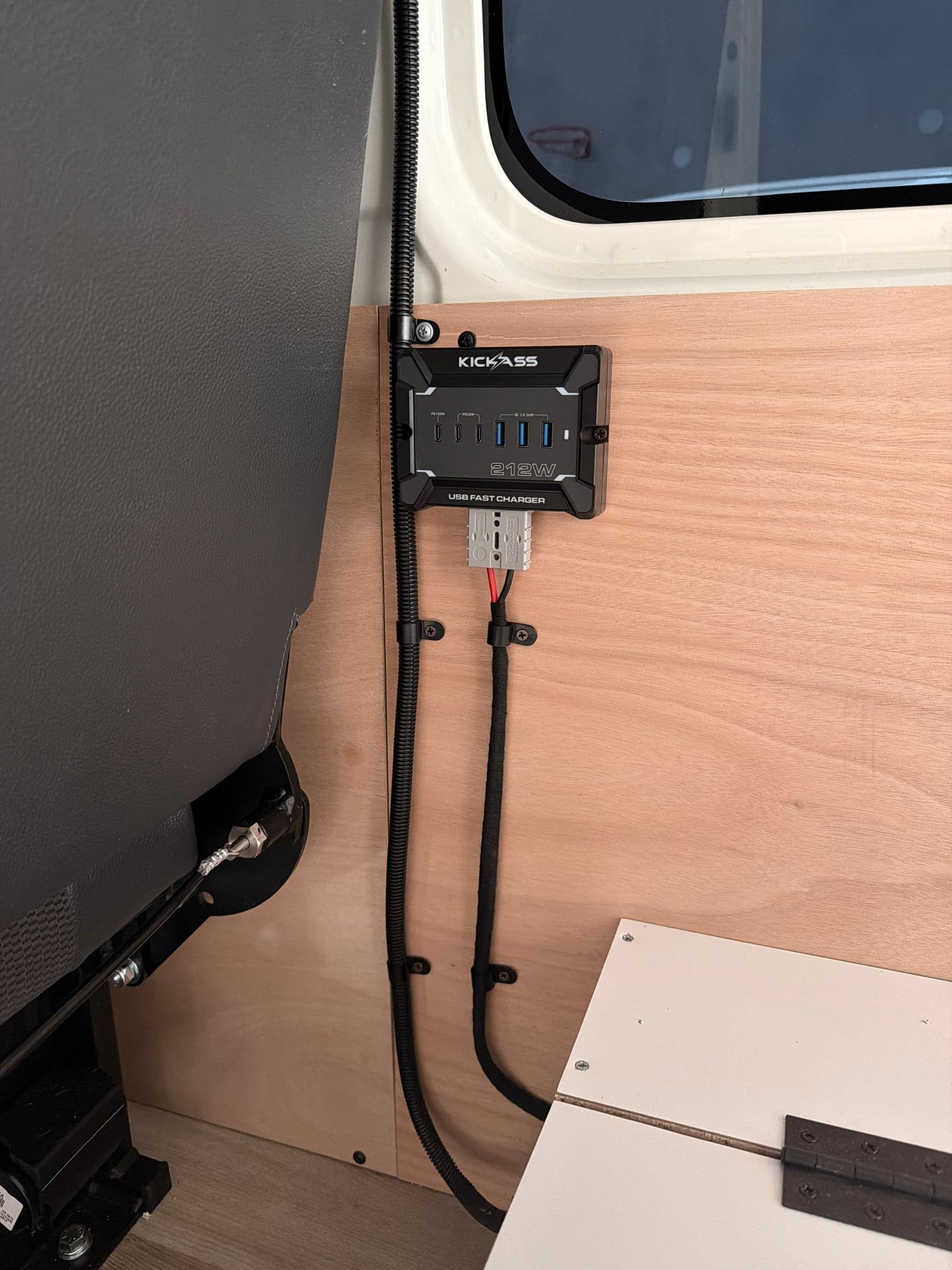KickAss 212W USB fast charger with sleeved wiring in a HiAce