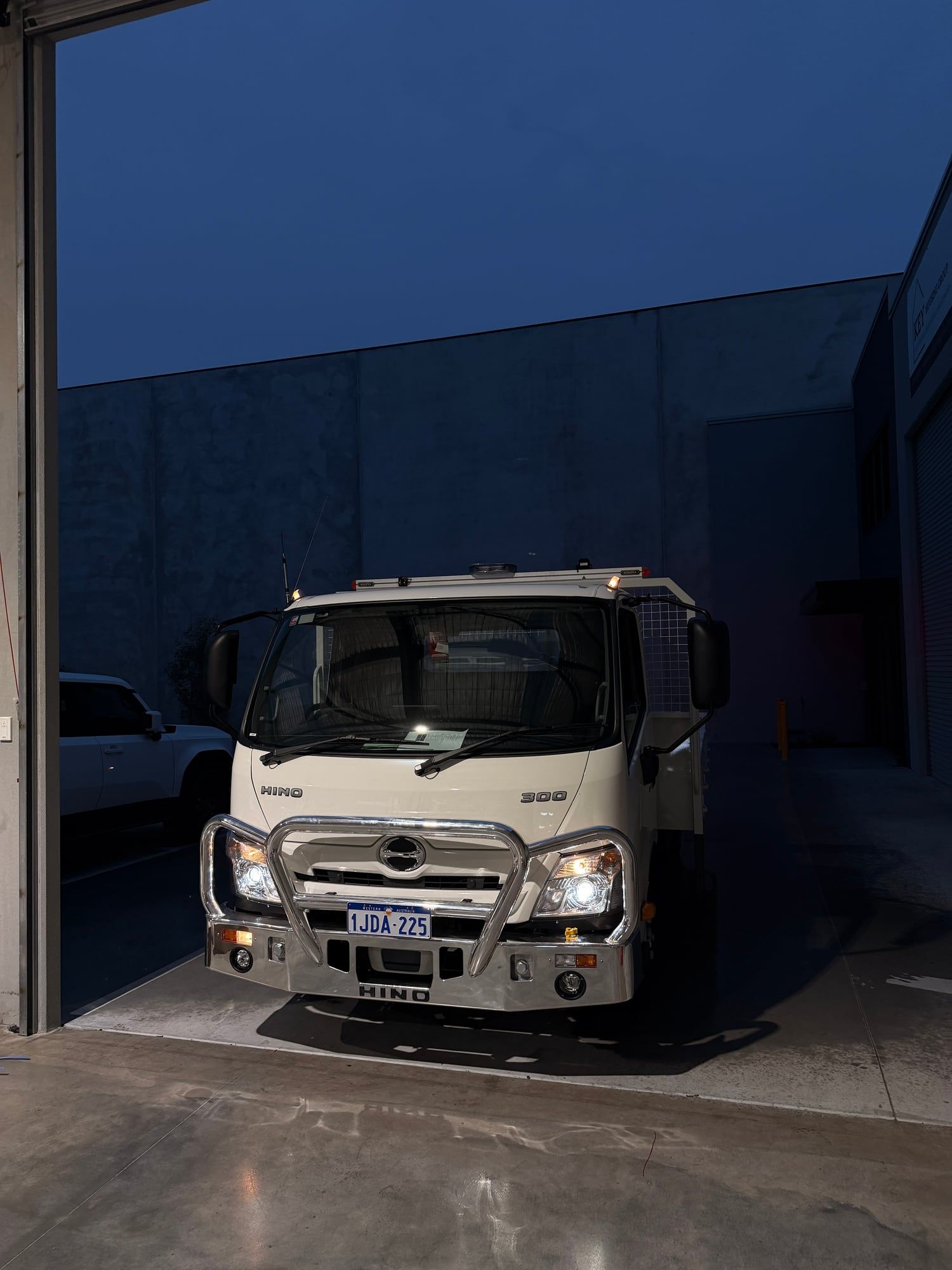 Hino 300 single cab with mine spec fit out outside the workshop